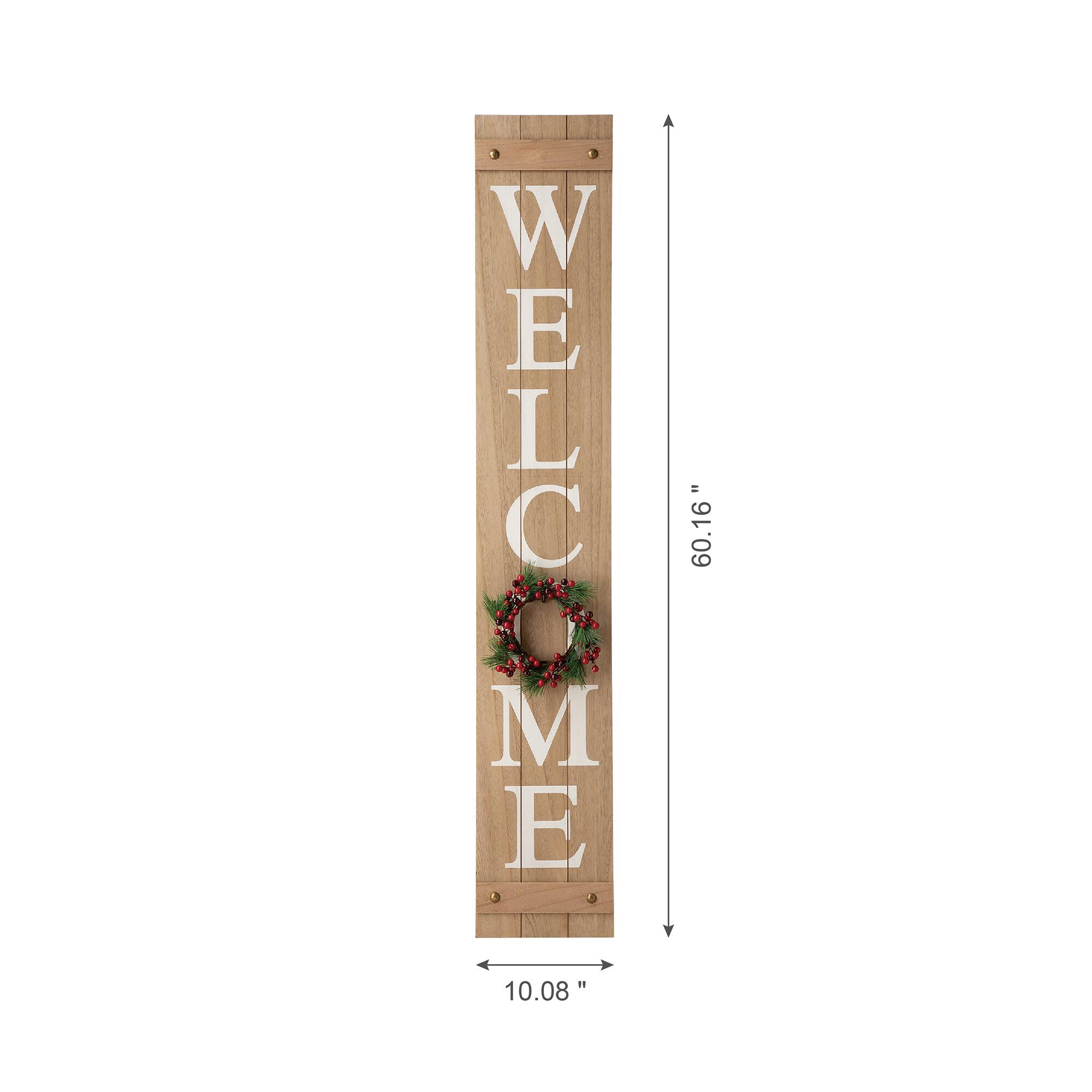 Glitzhome® 5ft. Brown Welcome Wood Porch Sign with 4 Changeable Wreaths